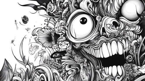 Psychoorganic ink explosion forming a distorted screaming visage.