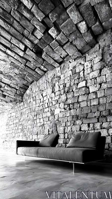 Modern Sofa in Stone Interior with Vaulted Ceiling