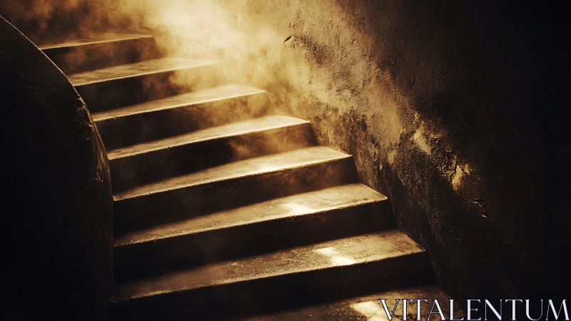 Worn stone staircase lit by strong golden side light.