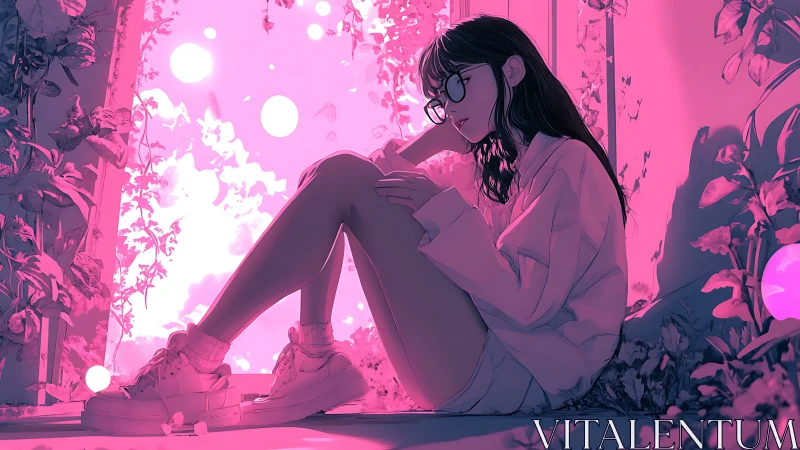 Soft neon daydream rests quietly in a lush pink corner