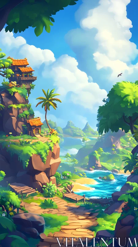 Enchanted Garden Path Leads to Pagoda Sanctuary