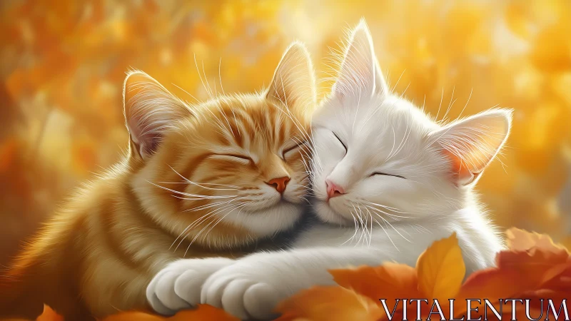 Two Felines Share Whisker-Soft Affection in Golden Autumn.