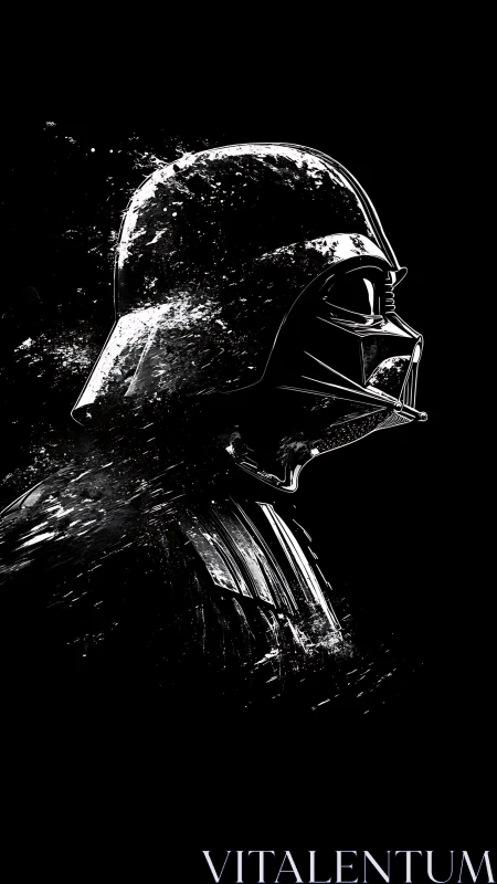 Starlit Dark Helm Silhouette in Cosmic Ink Storm.