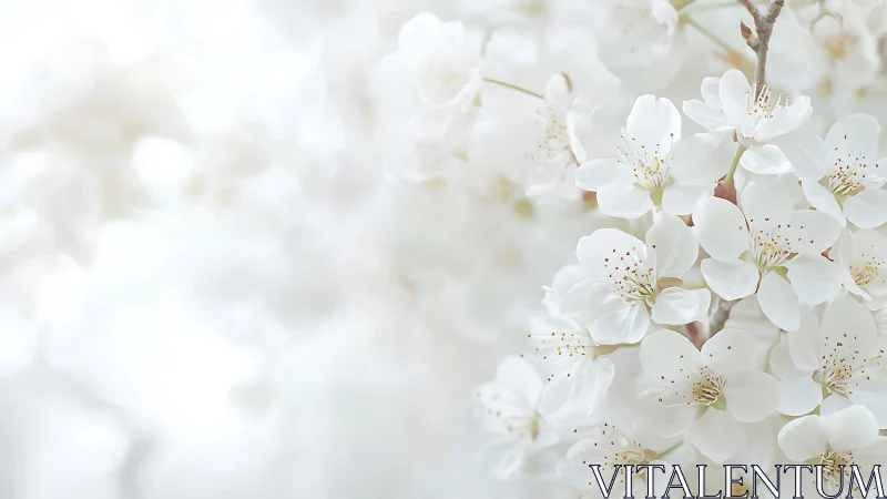 White Hawthorn Blossoms with Golden Stamens in Soft Focus Bokeh.