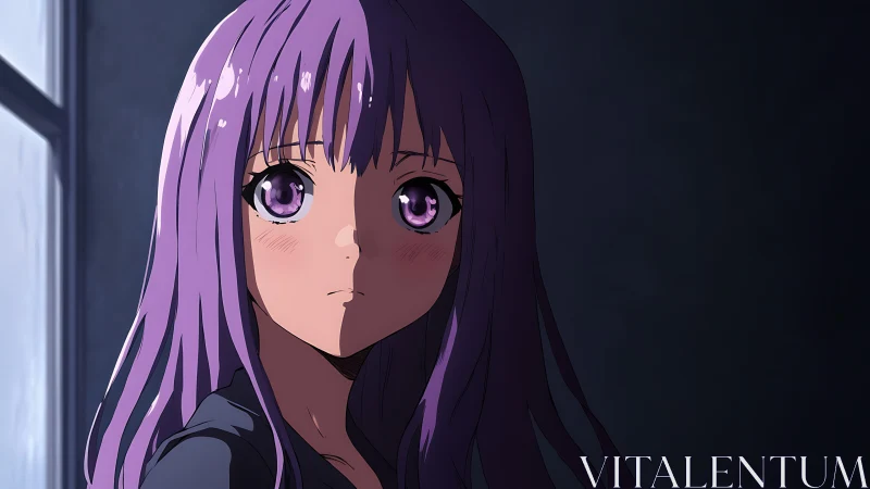 Moody anime portrait in rim-lit side profile with violet hues