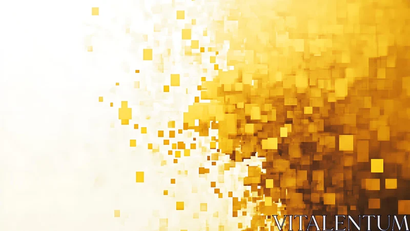 Abstract golden pixel explosion with digital mosaic style.