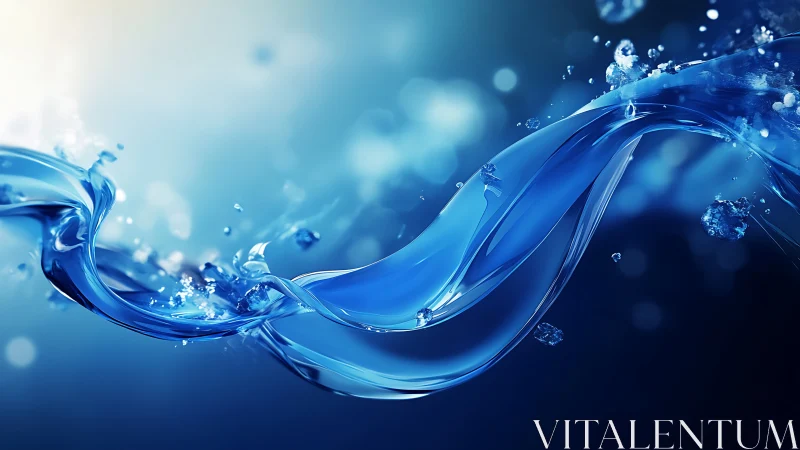 Liquid blue ribbon of water twists through glowing light.