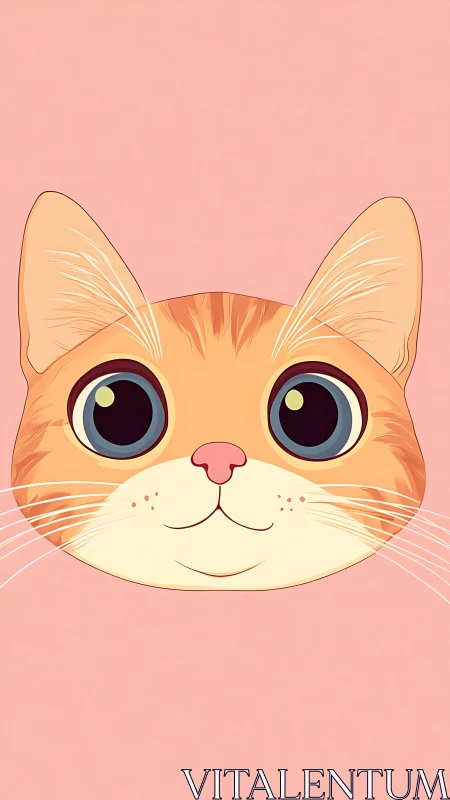 Orange Tabby Cat Face Illustration Pink Background