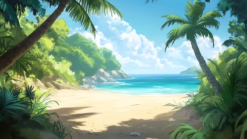 Tropical Beach Landscape with Palm Trees.