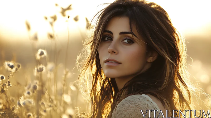 Golden hour portrait welcomes quiet sunset daydreams