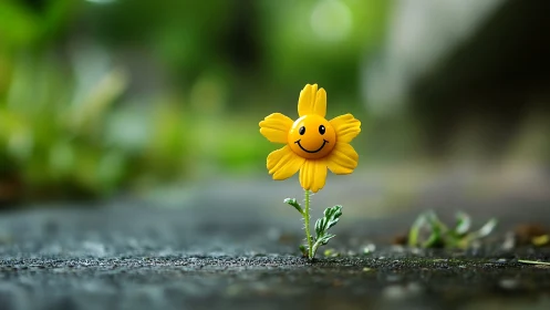 Smiling Yellow Daisy: Anthropomorphic Whimsy in Shallow Focus.