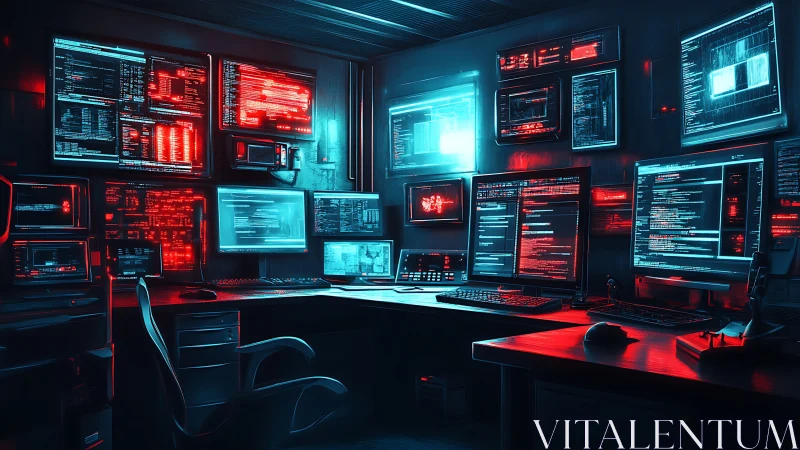 Midnight coder’s neon control room of glowing screens.