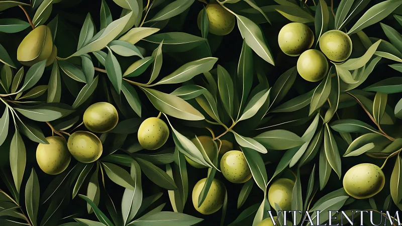 Olive branches rendered with layered shading and controlled specular highlights
