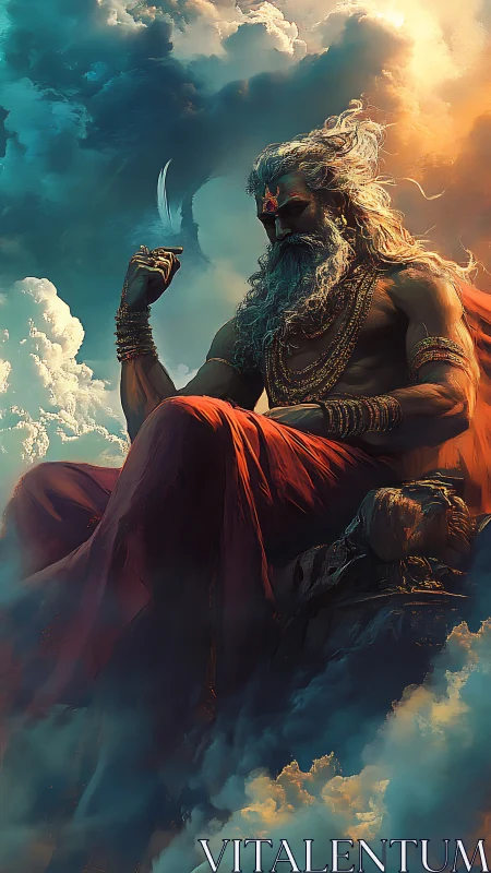 Mythic skyscribe seated amid stratocumulus turbulence.