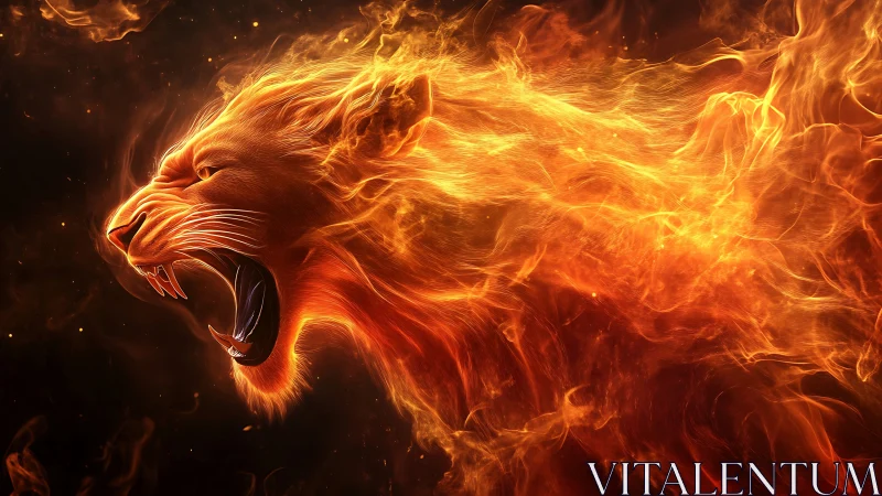 Roaring solar lion forged from swirling wildfire light.