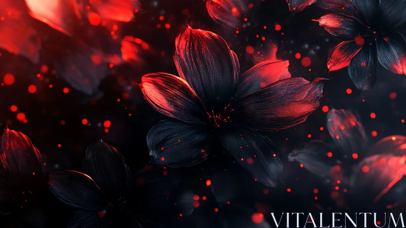 Crimson Dreams: Where Flowers Glow with Ethereal Fire.