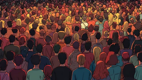 Countless colorful people gather together in a glowing crowd
