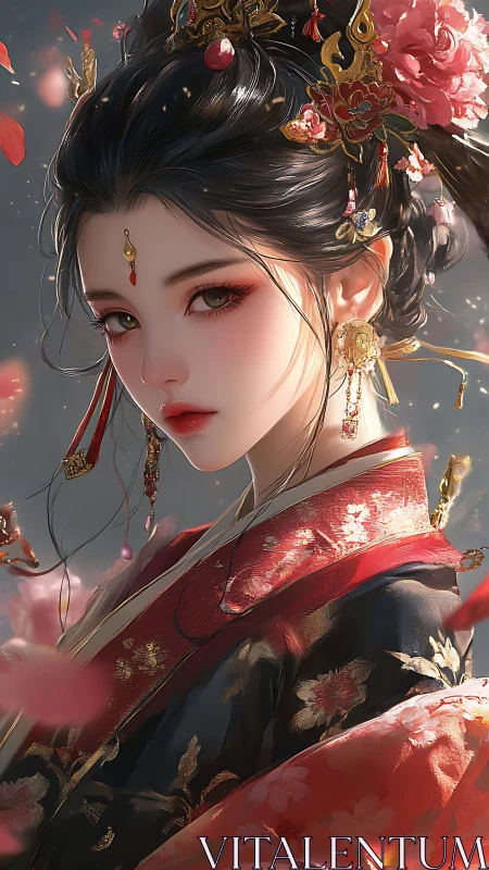 Radiant bridal muse in blossom‑bright imperial silks.