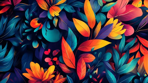 Luminous tropical leaves glow against a deep twilight backdrop