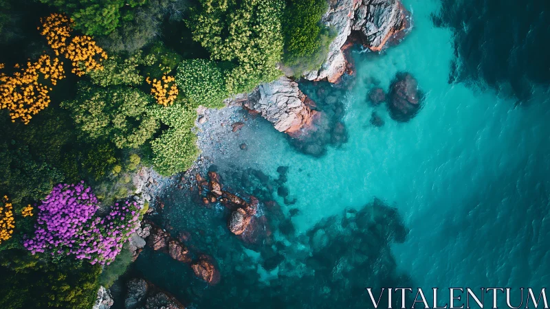 Shimmering turquoise cove meets bright wild coastal flowers