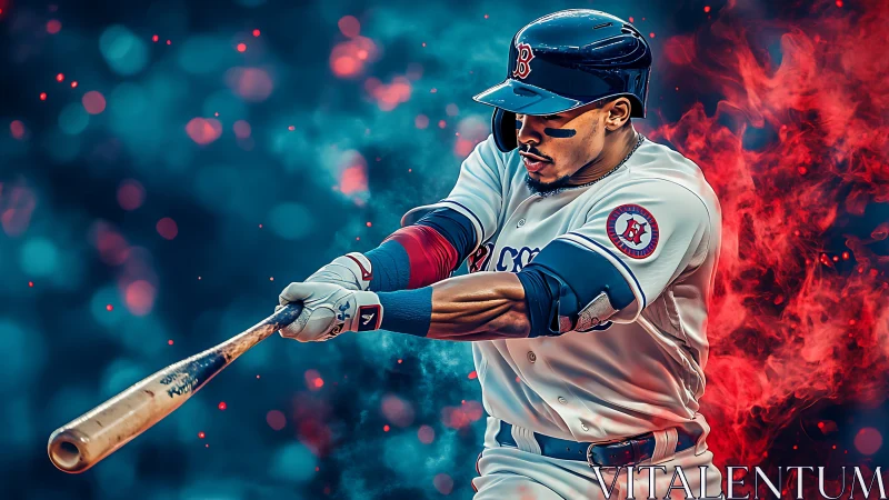 Dynamic baseball batter in dramatic digital painting style.