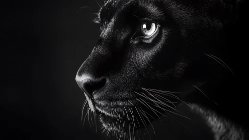 Black Panther Profile with Intense Luminous Eyes Against Dark