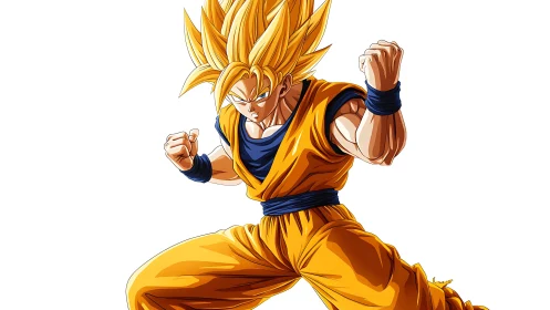 Gold-flared warrior ignites in a punch-ready power stance.