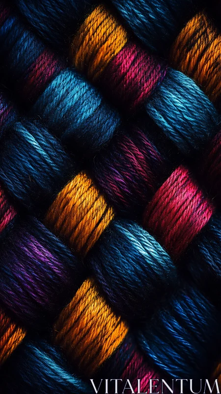 Close-up woven strands of colorful glossy threads.
