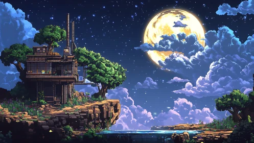 Steampunk Tower Under Moonlight