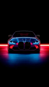 Neon warrior sedan stares down the void in electric poise