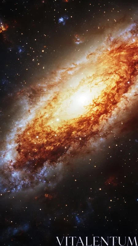 Golden spiral galaxy glows warmly among countless distant stars
