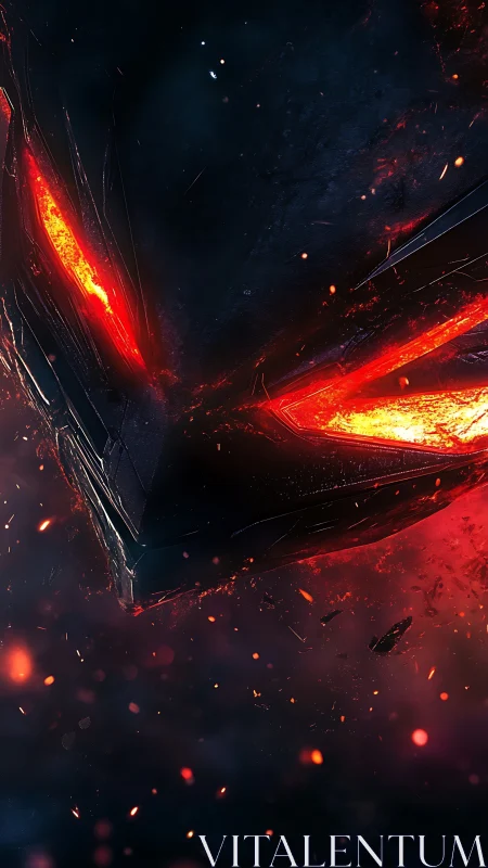 Volcanic mech visor with incandescence and ablative sparks.