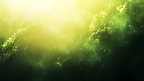 Diffuse green nebular cloud structure occupies luminous frame