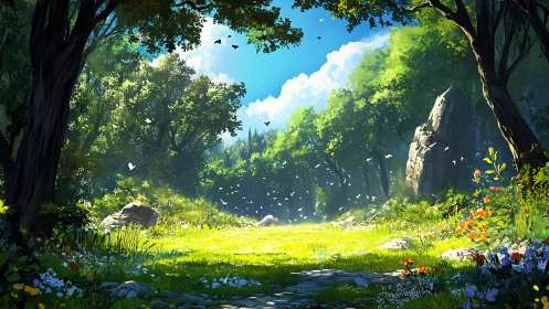 Enchanted Valley Where Wonder Blooms Beneath Towering Cliffs.