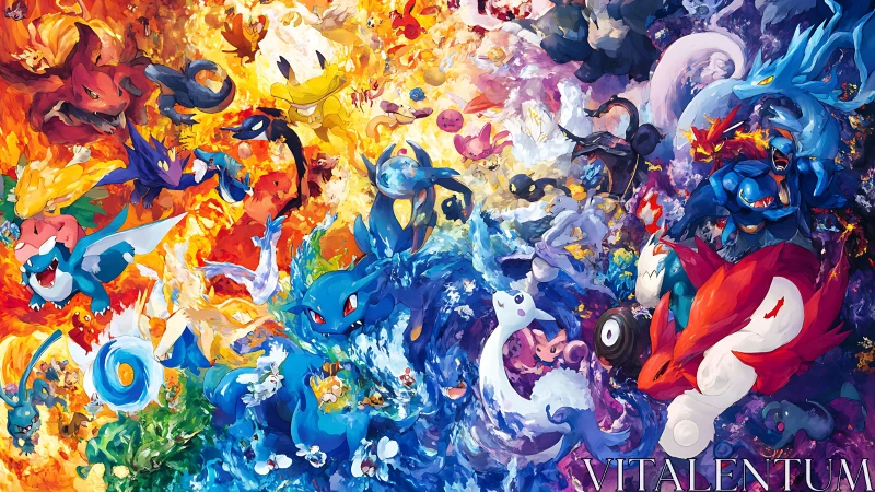 Elemental creature storm swirling through blazing chroma skies.