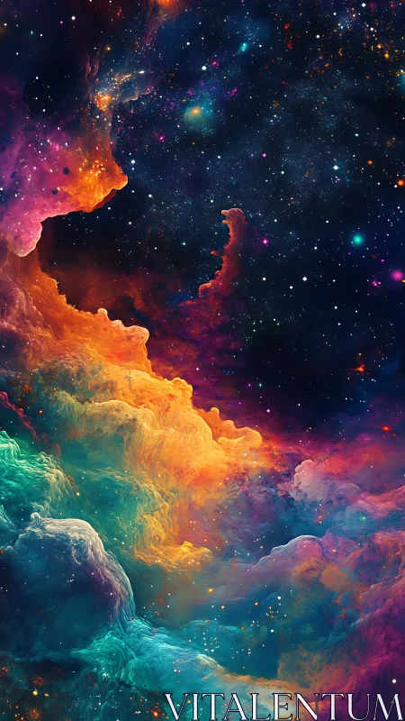 Colorful nebula formation against dense star field background.