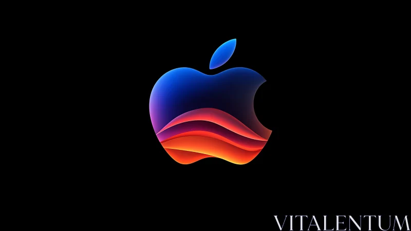 Gradient apple emblem integrates layered neon wave contours