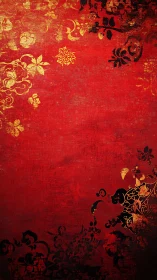 Crimson tapestry whispers with gilded floral shadows.