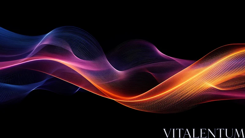 Vibrant neon light waves flow across deep black space.