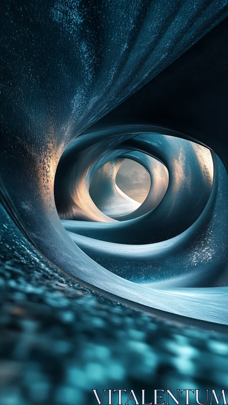Layered icy tunnel with curved organic interior forms.