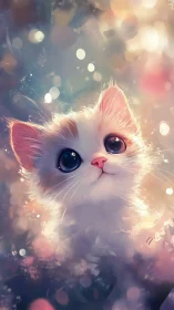 Luminous White Cat with Heterochromatic Eyes. Digital Fantasy.