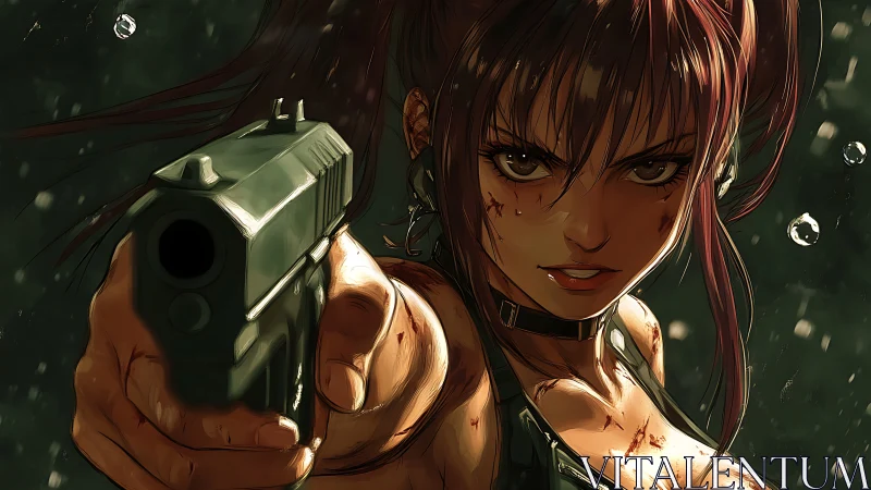 Dynamic anime gunslinger in extreme foreshortened perspective