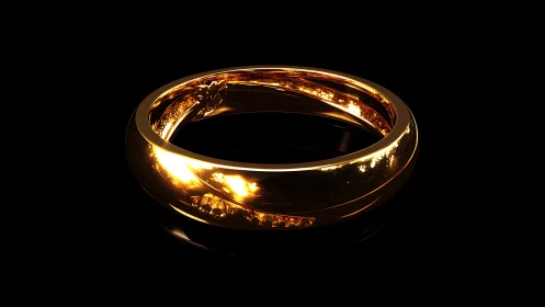 Glowing golden ring rests in dramatic black studio light