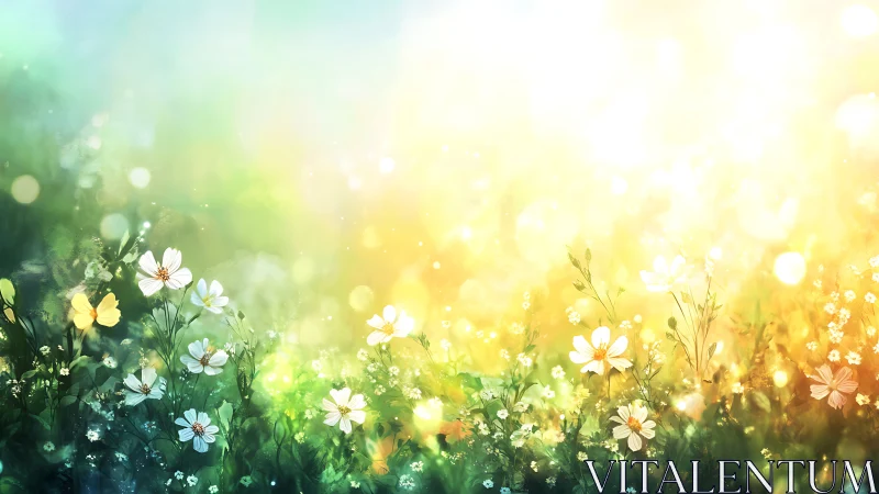 Morning Glory: Wildflowers Bathed in Golden Sunlight.