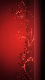 Red floral vector scrolls intersect with vertical gradient lines