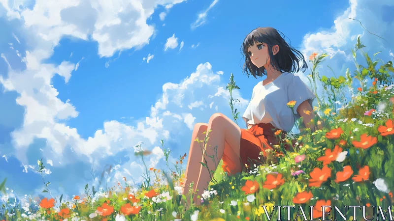 Summer sky dreamer resting in a wildflower hillside meadow.