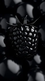 Glossy black blackberry rendered in dramatic closeup.