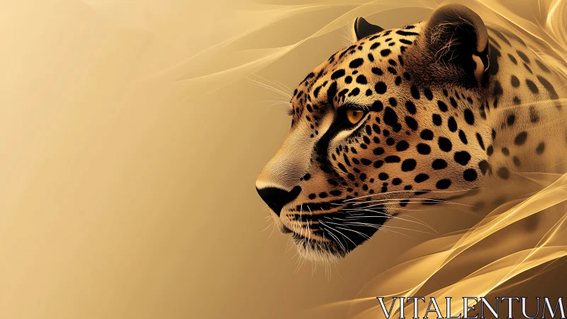 Leopard head rendered in profile against smooth golden background