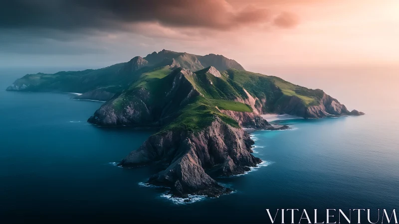 Verdant Volcanic Island Archipelago at Twilight.