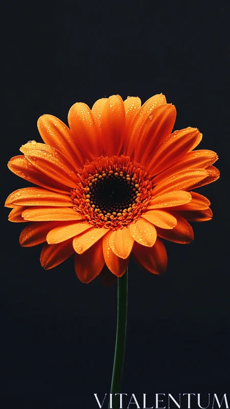 Vibrant Orange Gerbera Daisy with Water Droplets.